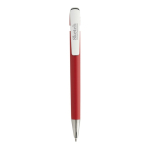 Caneta em plástico reciclado com recarga Dokumental® escrita azul cor vermelho vista com logo