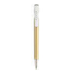 Caneta em plástico reciclado com recarga Dokumental® escrita azul cor dourado vista com logo