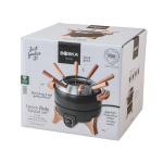 Fondue elétrica com controlo preciso e capacidade para 8 pessoas Boska cor preto vista com caixa