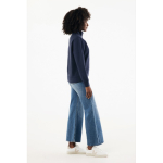 Camisola de meia abertura em algodão reciclado modern fit 300 g/m2 Iqoniq Elgon cor azul-marinho terceira vista com modelo