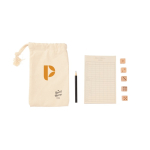 Jogo de dados Yacht em madeira de pinho com bloco, caneta e saco cor castanho vista com logo