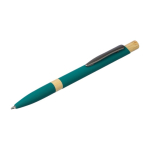 Caneta de alumínio reciclado com botão de bambu tinta azul quinta vista