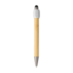 Caneta tátil de bambu com spinner na parte superior tinta azul cor branco primeira vista