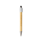 Caneta tátil de bambu com spinner na parte superior tinta azul cor branco vista principal