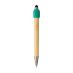 Caneta tátil de bambu com spinner na parte superior tinta azul cor verde primeira vista