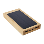 Bateria externa solar em bambu com indicador luminoso 10.000 mAh cor castanho segunda vista