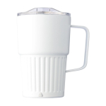 Copo take away de aço inoxidável reciclado com asa 450ml cor branco primeira vista