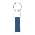 Porta-chaves retangular de zinco personalizável com detalhe em denim cor azul primeira vista