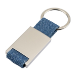 Porta-chaves de zinco personalizável com detalhe em tecido denim primeira vista