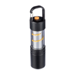 Lanterna COB de alumínio com 3 funções de luz e mosquetão primeira vista