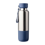 Garrafa de aço inoxidável com alça de pulso e copo na base 500ml cor azul terceira vista