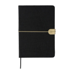 Caderno de feltro reciclado com fecho elástico e folhas pautadas A5 cor preto primeira vista