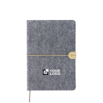 Caderno de feltro reciclado com fecho elástico e folhas pautadas A5 cor cinzento vista principal