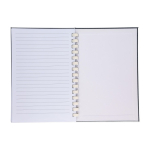 Caderno de RPET com espiral de cartão branco e folhas pautadas A5 sexta vista