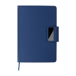Caderno de PU reciclado com folhas pautadas A5 e caneta tinta azul cor azul primeira vista