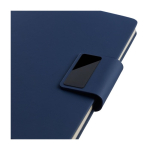 Caderno de PU reciclado com folhas pautadas A5 e caneta tinta azul