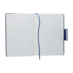 Caderno de PU reciclado com folhas pautadas A5 e caneta tinta azul oitava vista