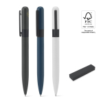 Caneta de metal reciclado com clip e design redondo tinta preta varias cores