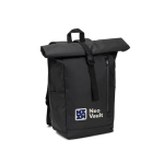 Mochila roll top de viagem em poliéster reciclado impermeável 14'' cor preto imagem com logo