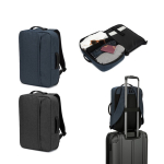 Mochila compacta de poliéster reciclado com pega para trolley 15,6'' varias cores