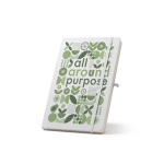 Caderno ecológico com porta-caneta A5 folhas pautadas cor branco imagem com logo