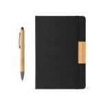 Bloco de notas e caneta de bambu tinta preta A5 folhas pautadas cor preto oitava vista