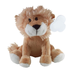 Peluche em forma de leão sentado com etiqueta personalizável cor castanho primeira vista