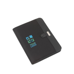 Portfólio profissional de microfibra com folhas de notas e calculadora cor preto vista principal