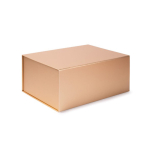 Caixa de cartão de automontagem para brindes com fecho magnético cor dourado primeira vista