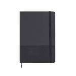 Caderno de couro sintético e rPET com folhas de cor creme pautadas A5 cor preto primeira vista