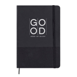 Caderno de couro sintético e rPET com folhas de cor creme pautadas A5 cor preto quarta vista