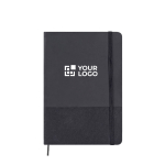 Caderno de couro sintético e rPET com folhas de cor creme pautadas A5 cor preto vista principal