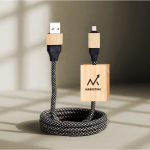 Cabo de carga, 1 m de comprimento, detalhe de bambu para personalizar cor preto vista detalhe