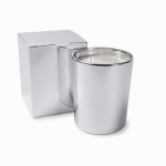 Vela com fragrâncias florais de 3 pavios em copo metálico brilhante cor prateado segunda vista