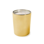 Vela com fragrâncias florais de 3 pavios em copo metálico brilhante cor dourado primeira vista