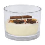 Vela aromática de cera vegetal com fragrância de canela e citrinos cor branco primeira vista