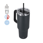 Garrafa de aço inoxidável reciclado com palhinha e bocal 1,2 L