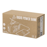 Rádio portátil solar com lanterna e bateria externa de emergência vista com caixa