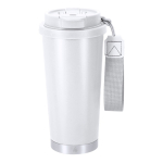 Copo takeaway de aço inoxidável reciclado, alça de transporte 500 ml cor branco primeira vista