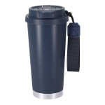 Copo takeaway de aço inoxidável reciclado, alça de transporte 500 ml cor azul-marinho primeira vista