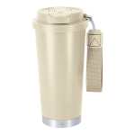 Copo takeaway de aço inoxidável reciclado, alça de transporte 500 ml cor natural primeira vista