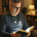 Candeeiro mãos-livres para leitura, design ergonómico e 4 luzes LED vista de ambiente