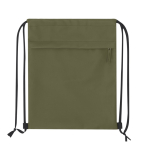 Mochila de cordão de rPET e PU com bolso frontal cor verde primeira vista