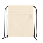 Mochila de cordão de rPET e PU com bolso frontal cor natural primeira vista