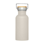 Garrafa de aço inoxidável de parede simples e tampa com bambu 550 ml cor areia segunda vista frontal