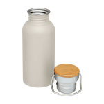 Garrafa de aço inoxidável de parede simples e tampa com bambu 550 ml cor areia segunda vista