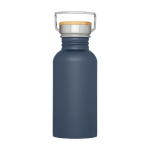 Garrafa de aço inoxidável de parede simples e tampa com bambu 550 ml cor ciano segunda vista frontal