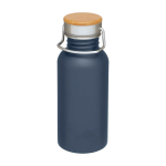 Garrafa de aço inoxidável de parede simples e tampa com bambu 550 ml cor ciano