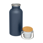 Garrafa de aço inoxidável de parede simples e tampa com bambu 550 ml cor ciano segunda vista