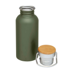 Garrafa de aço inoxidável de parede simples e tampa com bambu 550 ml cor verde-escuro segunda vista